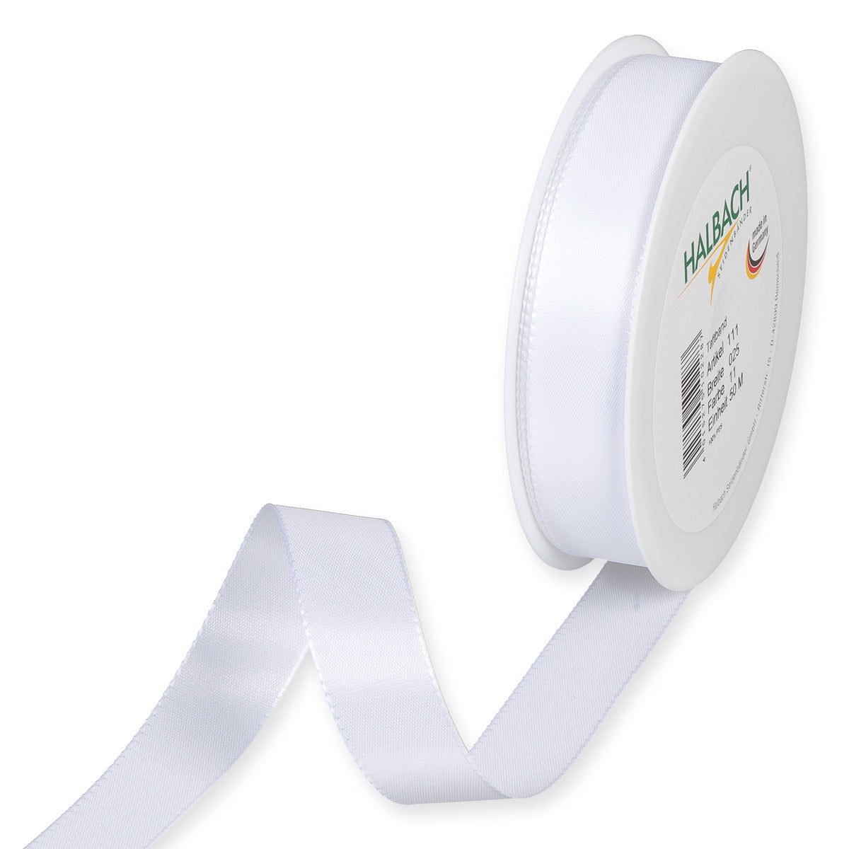 Taftband weiß in verschiedenen Breiten 50 Meter Rolle