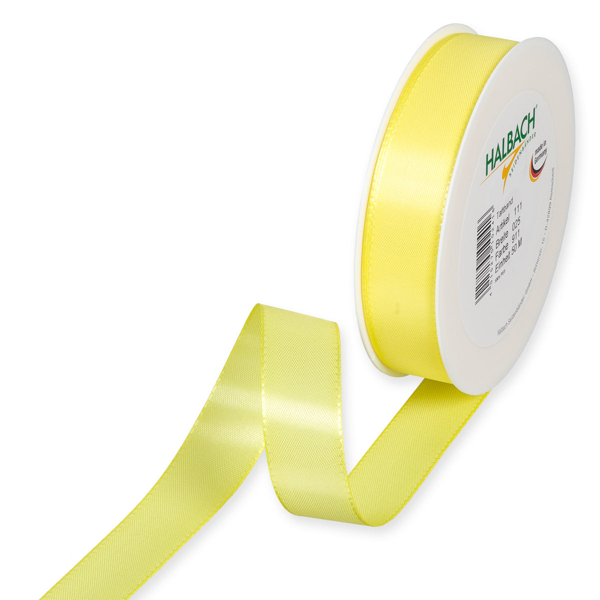 Taftband hellgelb in verschiedenen Breiten 50 Meter Rolle