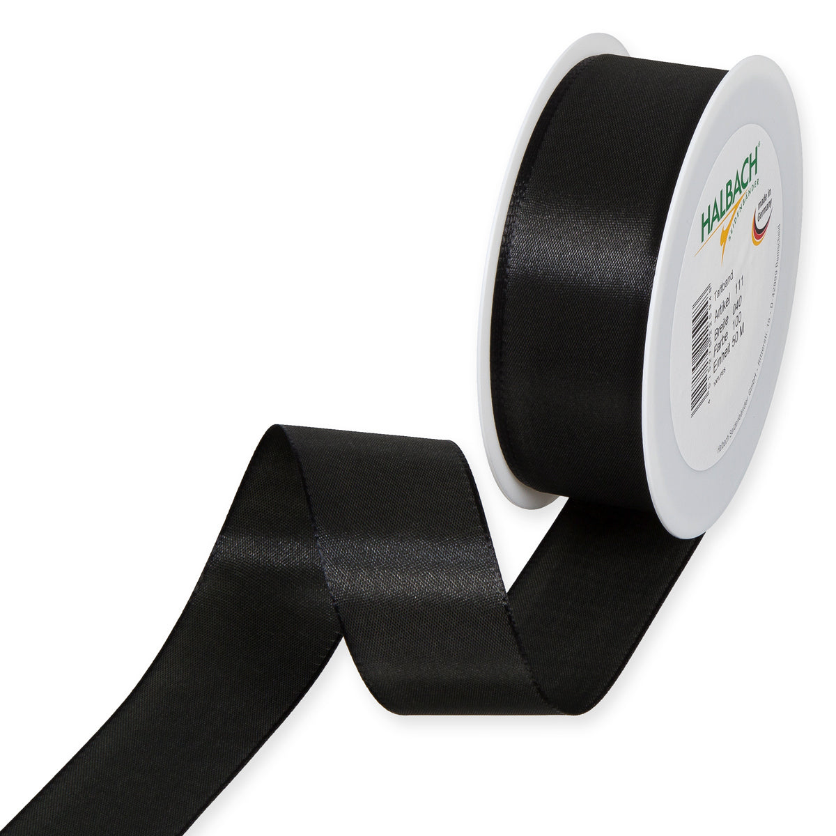Taftband schwarz in verschiedenen Breiten 50 Meter Rolle