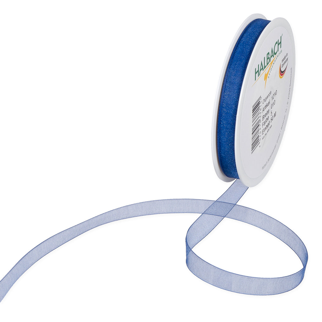 Organzaband blau Fb. 5 in drei Breiten 50 Meter Rolle