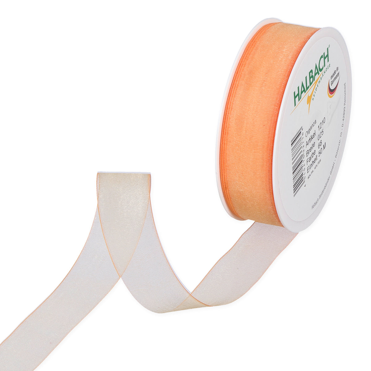 Organzaband orange Fb. 68 in drei Breiten 50 Meter Rolle