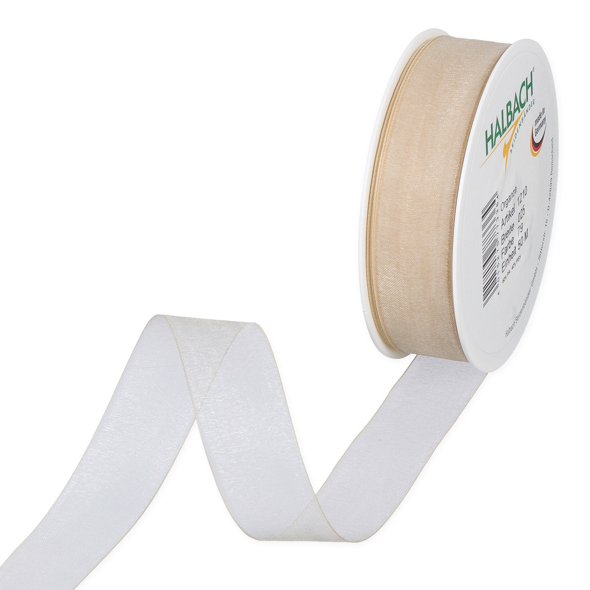 Organzaband beige Fb. 79 in drei Breiten 50 Meter Rolle