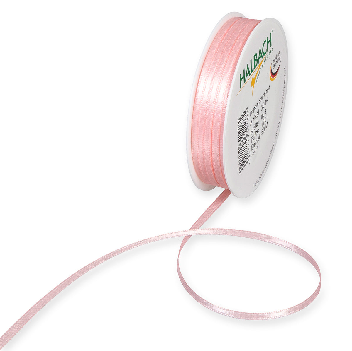 Schmales Doppelsatinband Fb. 176 Rosa – 3mm & 6mm, 25-Meter-Rolle