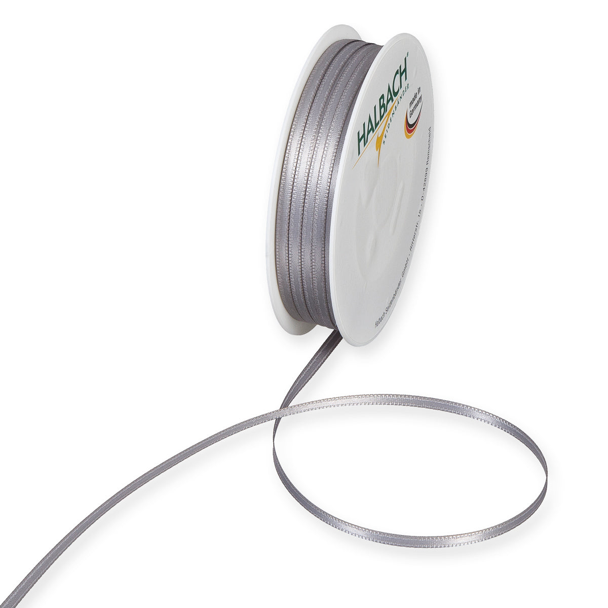 Schmales Doppelsatinband Fb. 22 Grau-Silber – 3mm & 6mm, 25-Meter-Rolle