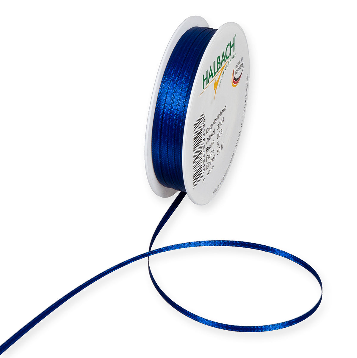 Schmales Doppelsatinband Fb. 5 Blau – 3mm & 6mm, 25-Meter-Rolle