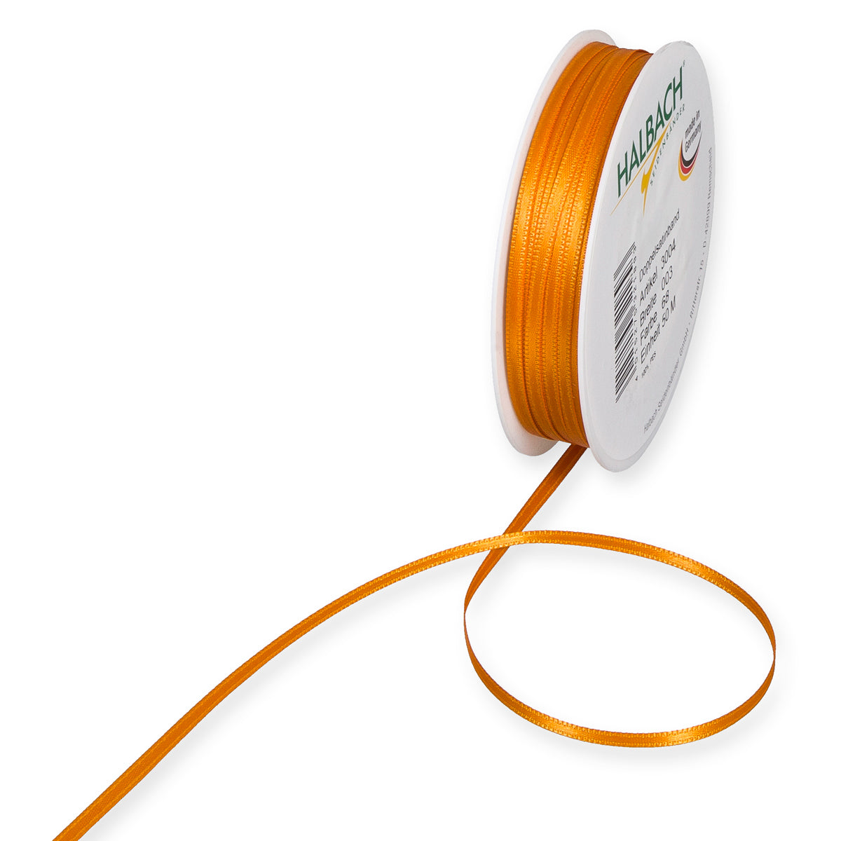 Schmales Doppelsatinband Fb. 68 Orange – 3mm & 6mm, 25-Meter-Rolle