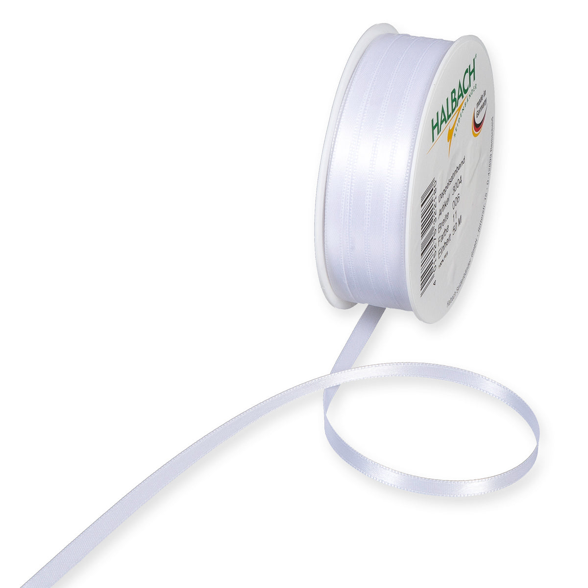 Schmales Doppelsatinband Fb. 11 Weiß – 3mm & 6mm, 25-Meter-Rolle