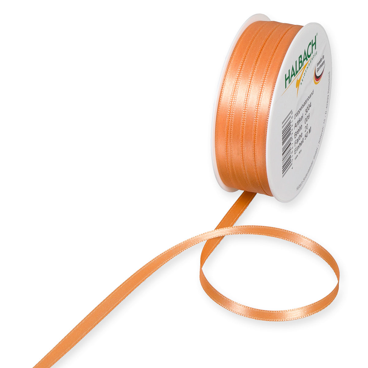 Schmales Doppelsatinband Fb. 20 Apricot – 3mm & 6mm, 25-Meter-Rolle