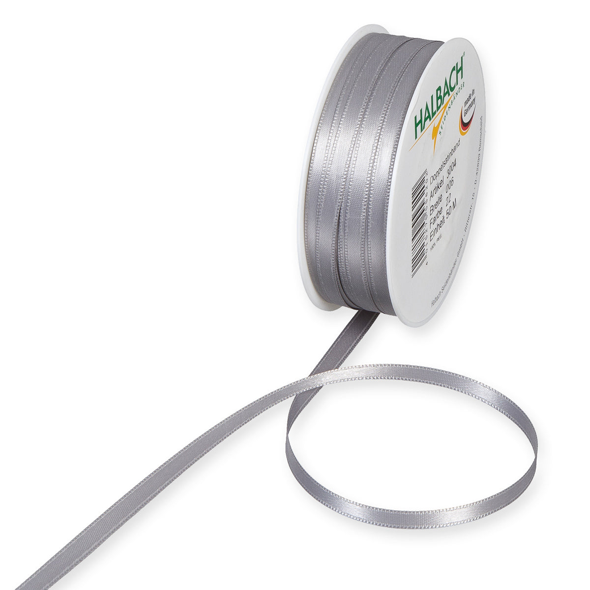 Schmales Doppelsatinband Fb. 22 Grau-Silber – 3mm & 6mm, 25-Meter-Rolle