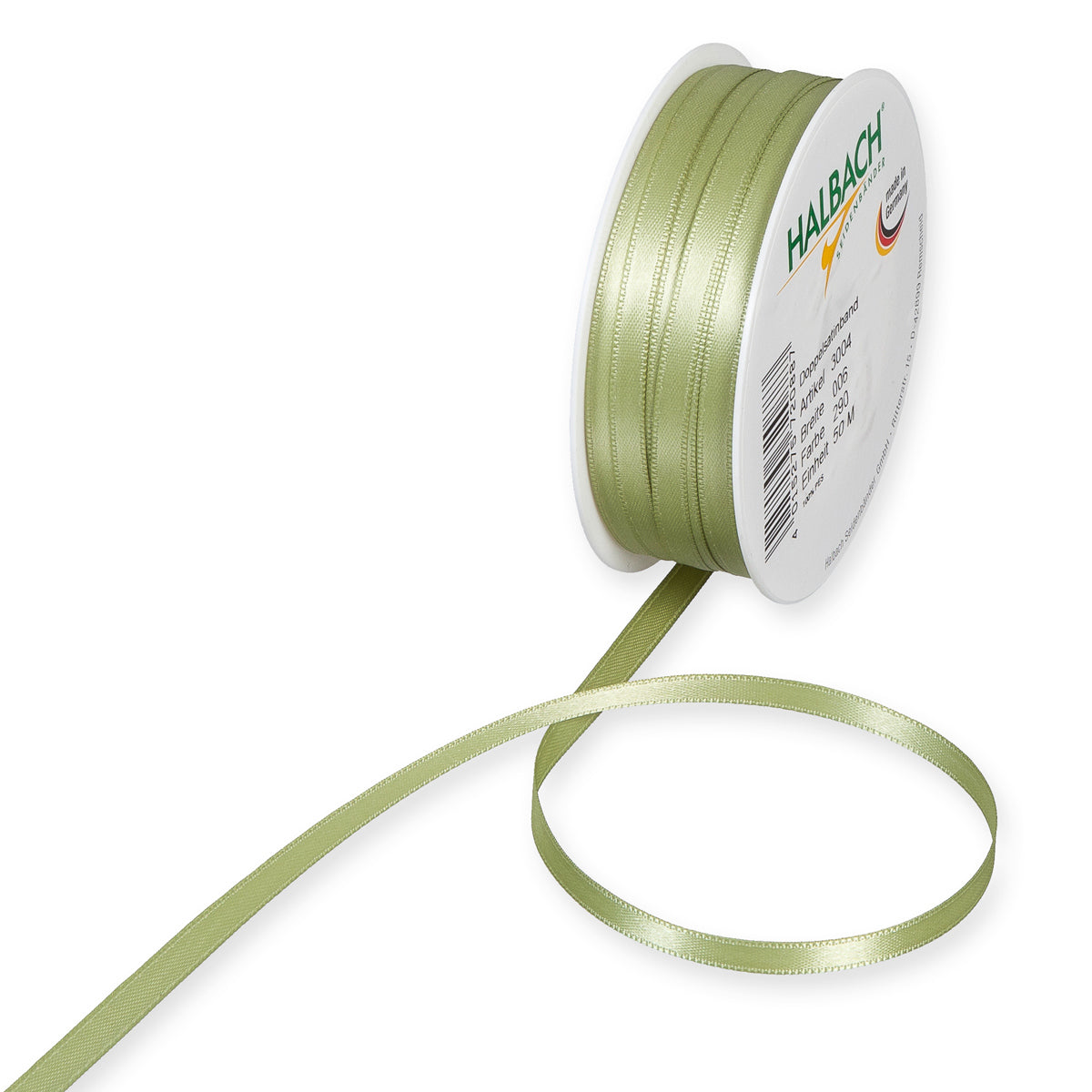 Schmales Doppelsatinband Fb. 290 Smaragd – 3mm & 6mm, 25-Meter-Rolle