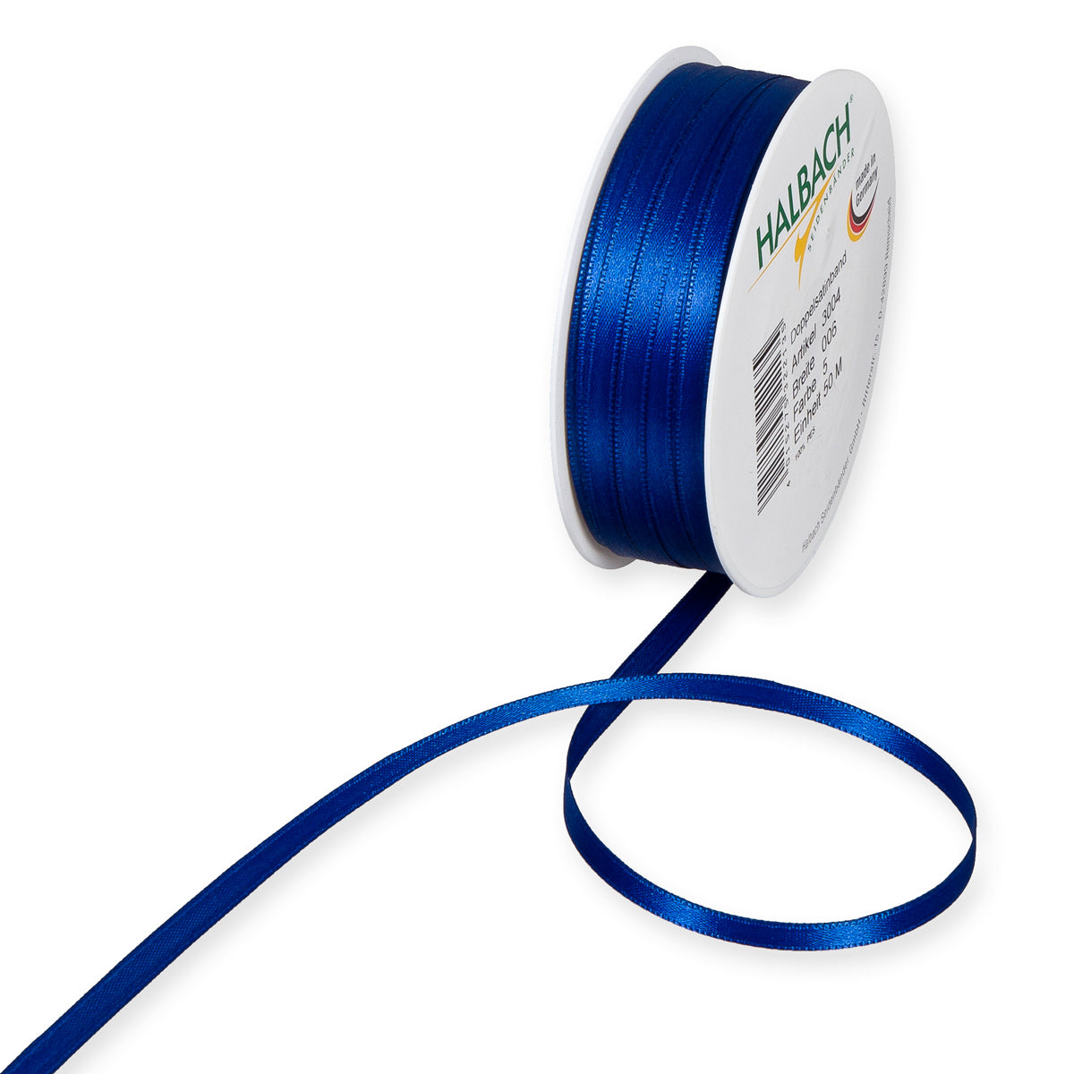 Schmales Doppelsatinband Fb. 5 Blau – 3mm & 6mm, 25-Meter-Rolle