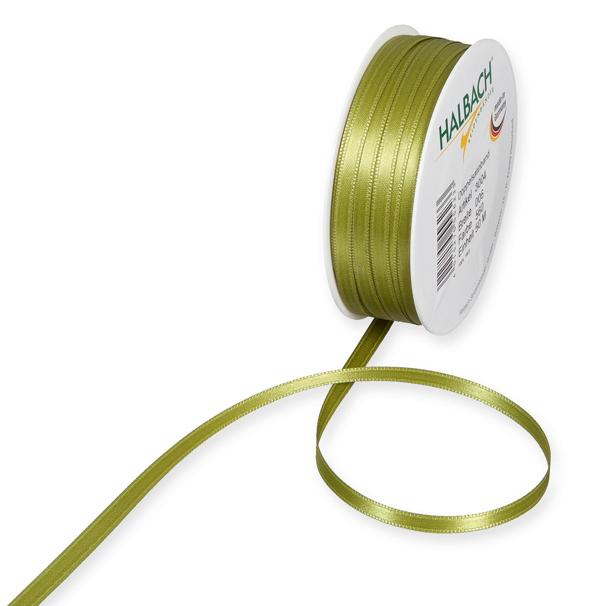 Schmales Doppelsatinband Fb. 560 Olivgrün – 3mm & 6mm, 25-Meter-Rolle