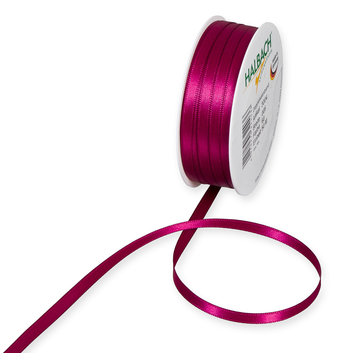 Schmales Doppelsatinband Fb. 60 Pink – 3mm & 6mm, 25-Meter-Rolle