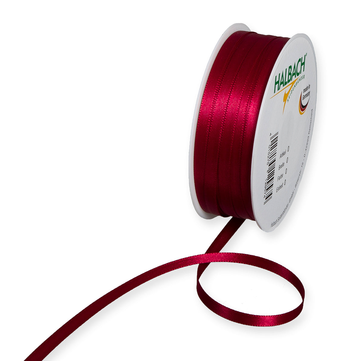 Schmales Doppelsatinband Fb. 65 Bordeaux – 3mm & 6mm, 25-Meter-Rolle