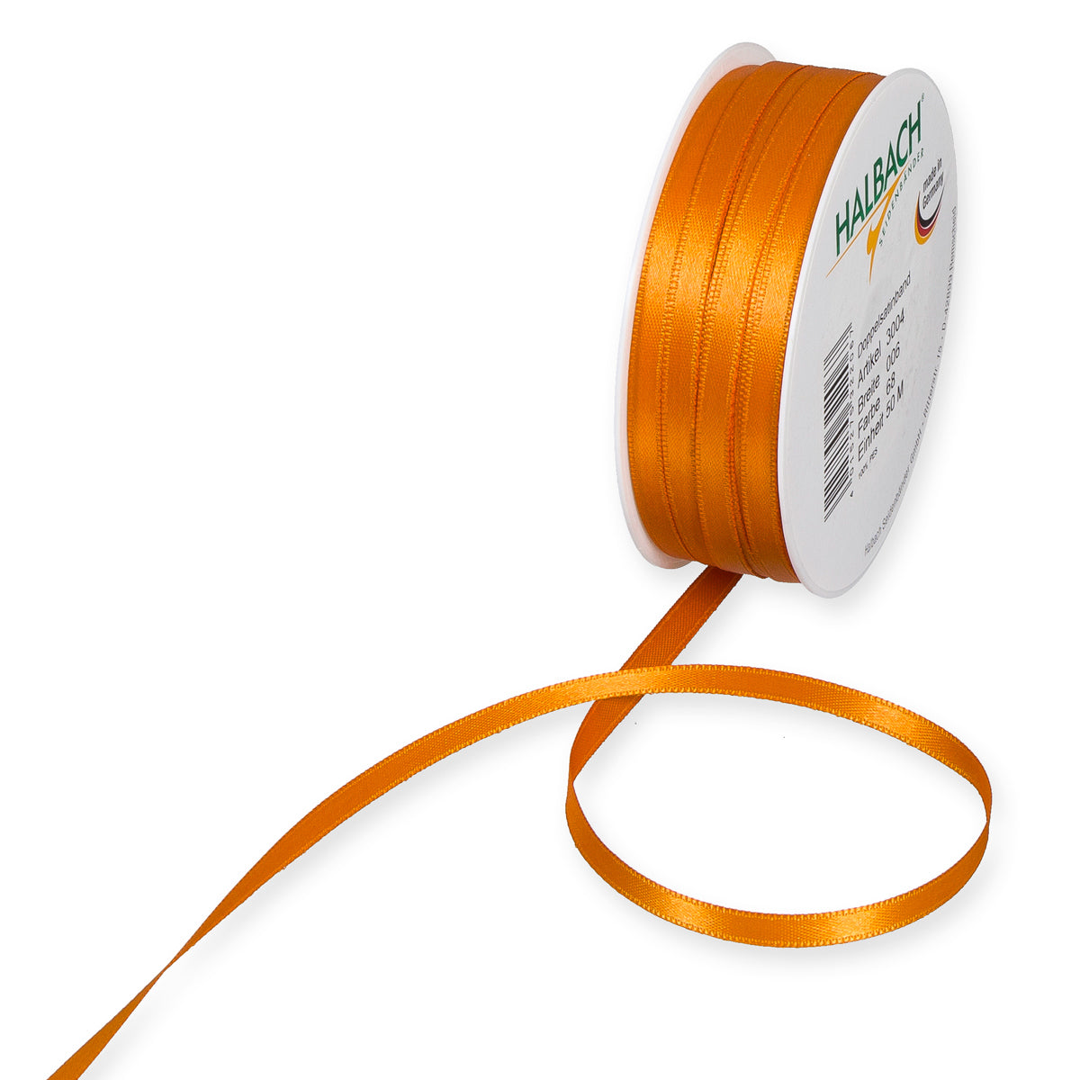 Schmales Doppelsatinband Fb. 68 Orange – 3mm & 6mm, 25-Meter-Rolle