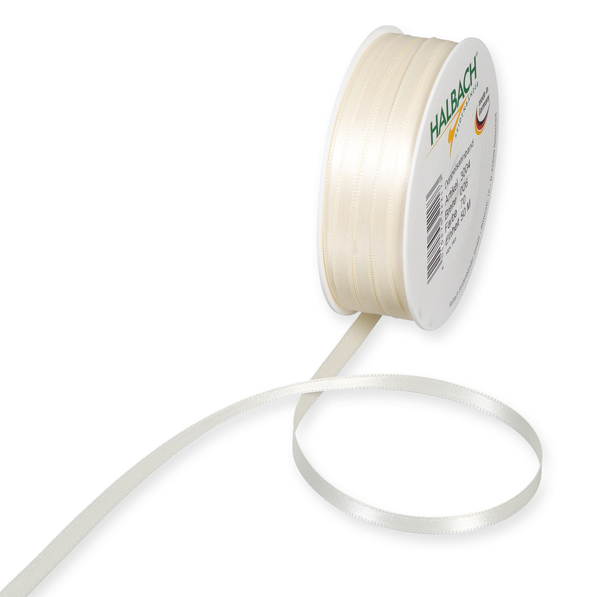 Schmales Doppelsatinband Fb. 70 Creme – 3mm & 6mm, 25-Meter-Rolle