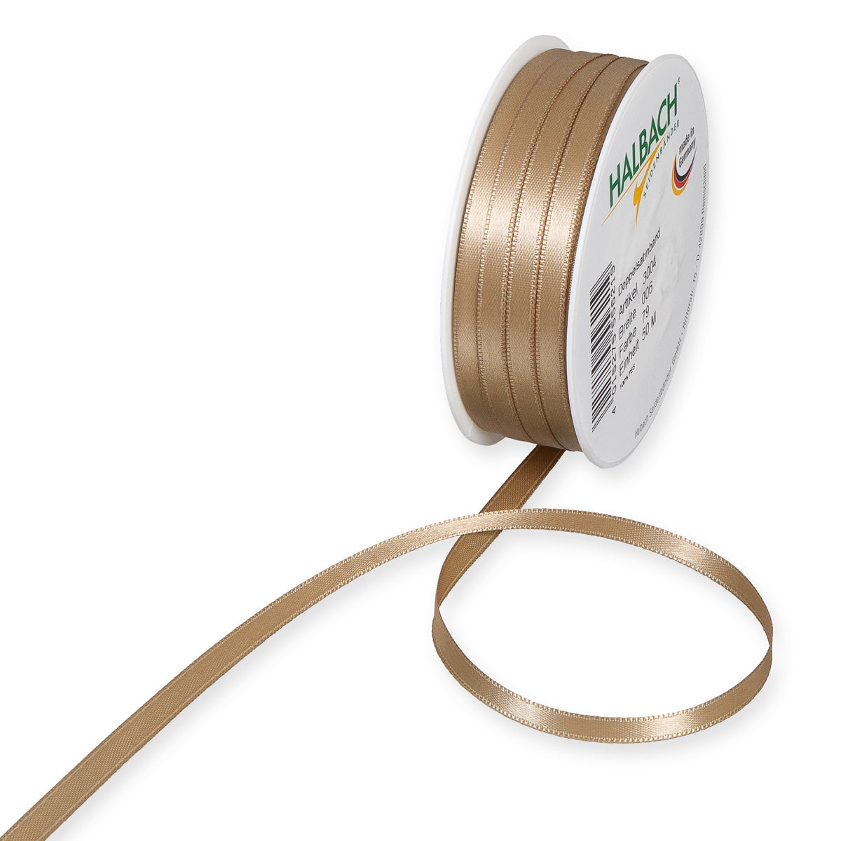 Schmales Doppelsatinband Fb. 79 Camel – 3mm & 6mm, 25-Meter-Rolle