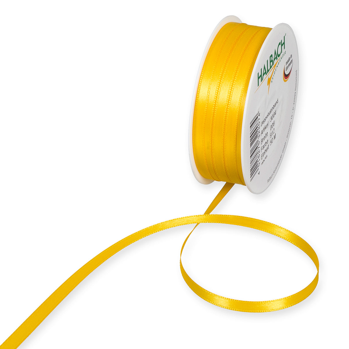 Schmales Doppelsatinband Fb. 912 Gelb – 3mm & 6mm, 25-Meter-Rolle