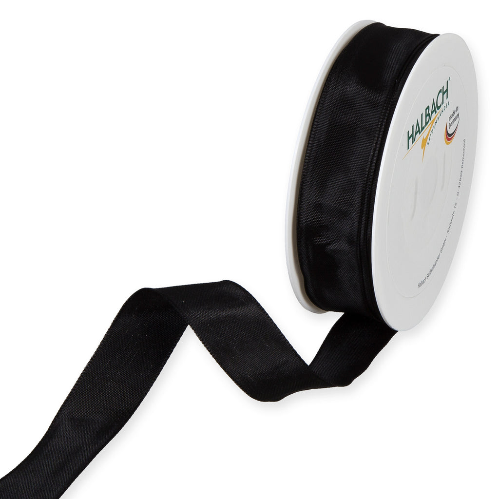 Taftband mit Drahtkante schwarz Fb. 100 in zwei Breiten 25 Meter Rolle