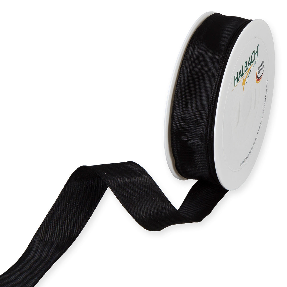 Taftband mit Drahtkante schwarz Fb. 100 in zwei Breiten 25 Meter Rolle