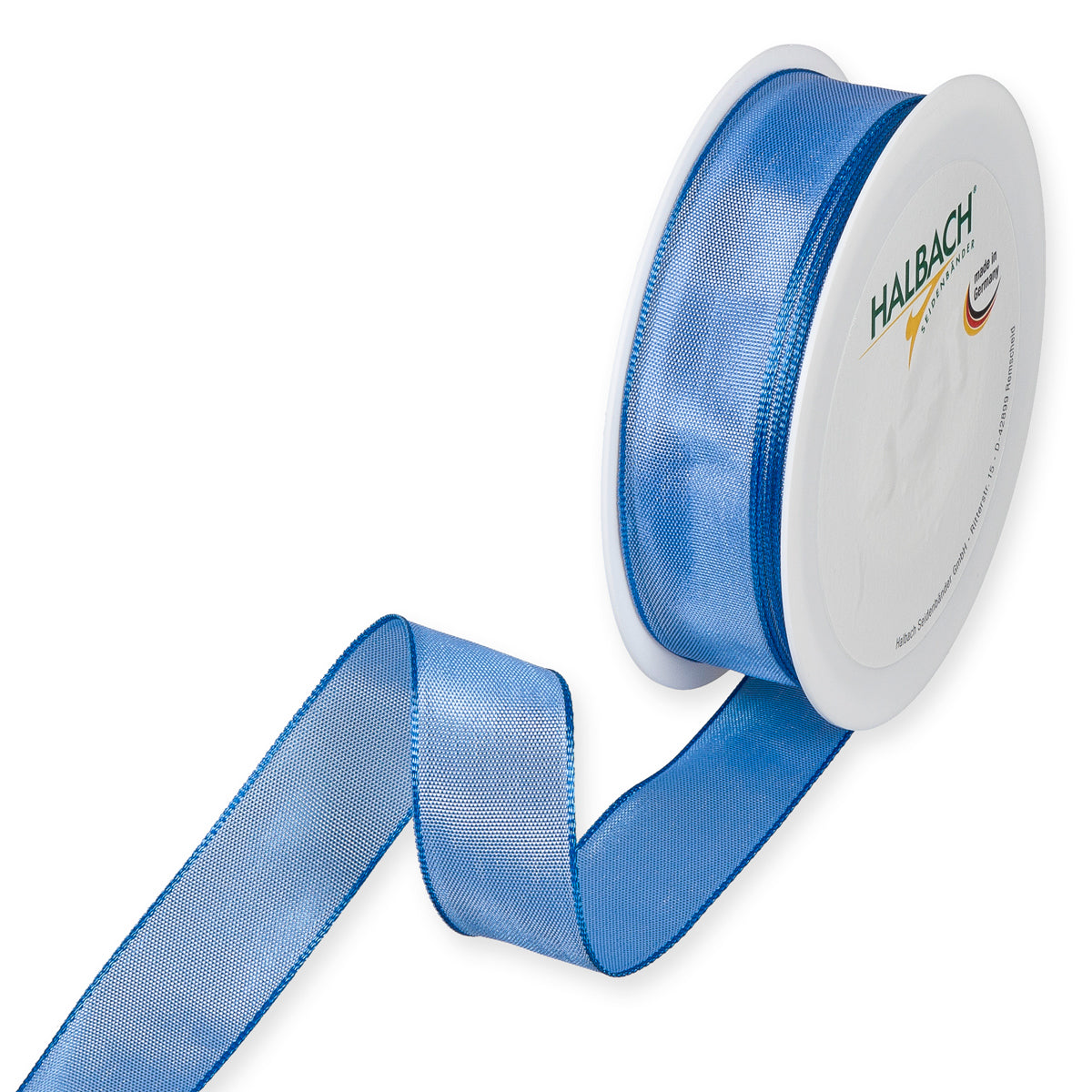 Taftband mit Drahtkante hellblau Fb. 103 in zwei Breiten 25 Meter Rolle