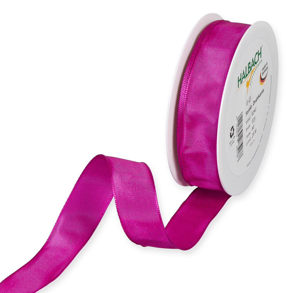 Taftband mit Drahtkante pink Fb. 60 in zwei Breiten 25 Meter Rolle