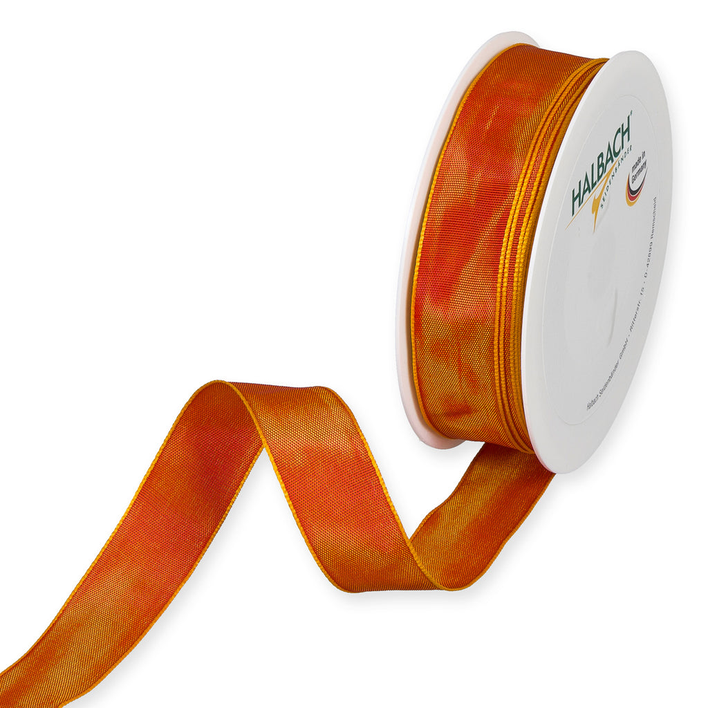 Taftband mit Drahtkante orange Fb. 69 in zwei Breiten 25 Meter Rolle