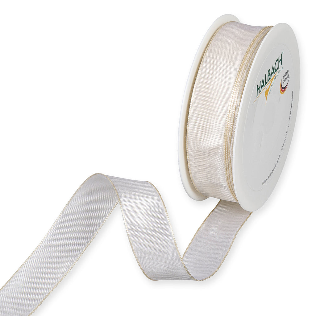 Taftband mit Drahtkante creme Fb. 70 in zwei Breiten 25 Meter Rolle