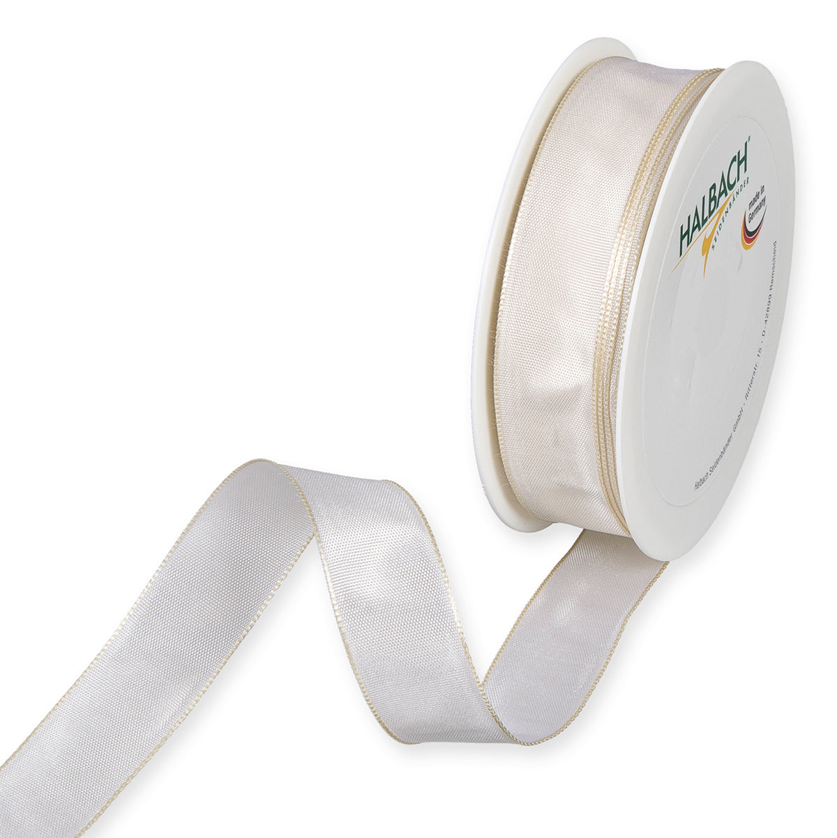 Taftband mit Drahtkante creme Fb. 70 in zwei Breiten 25 Meter Rolle
