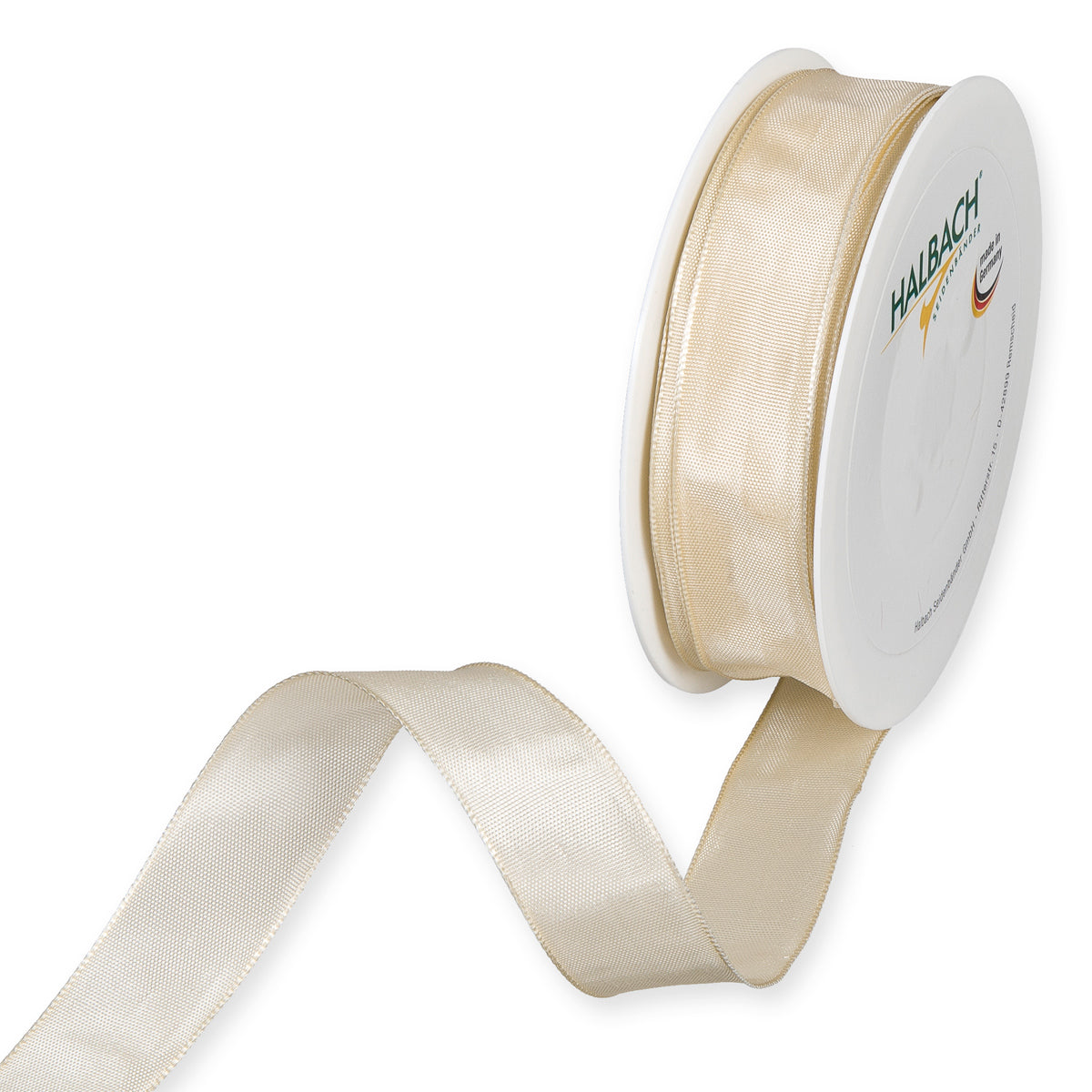 Taftband mit Drahtkante beige Fb. 71 in zwei Breiten 25 Meter Rolle