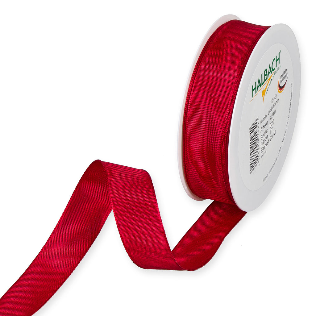 Taftband mit Drahtkante rot Fb. 77 in zwei Breiten 25 Meter Rolle