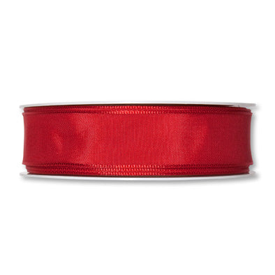 Taftband mit Drahtkante rot Fb. 77 in zwei Breiten 25 Meter Rolle