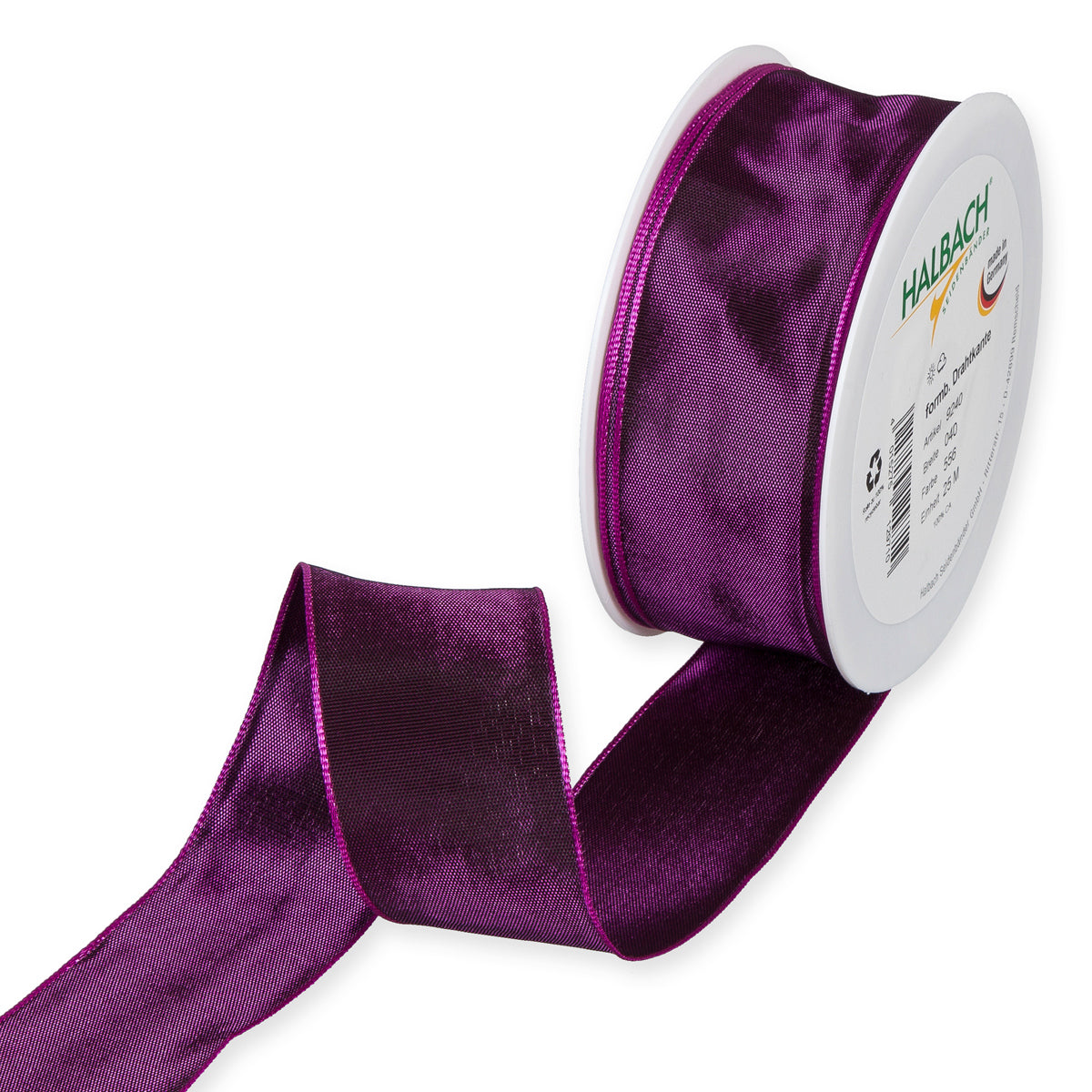 Taftband mit Drahtkante purple Fb. 556 in zwei Breiten 25 Meter Rolle