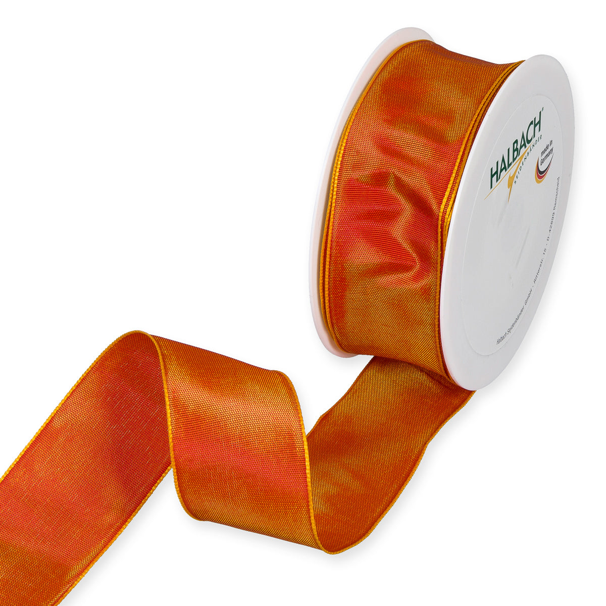 Taftband mit Drahtkante orange Fb. 69 in zwei Breiten 25 Meter Rolle