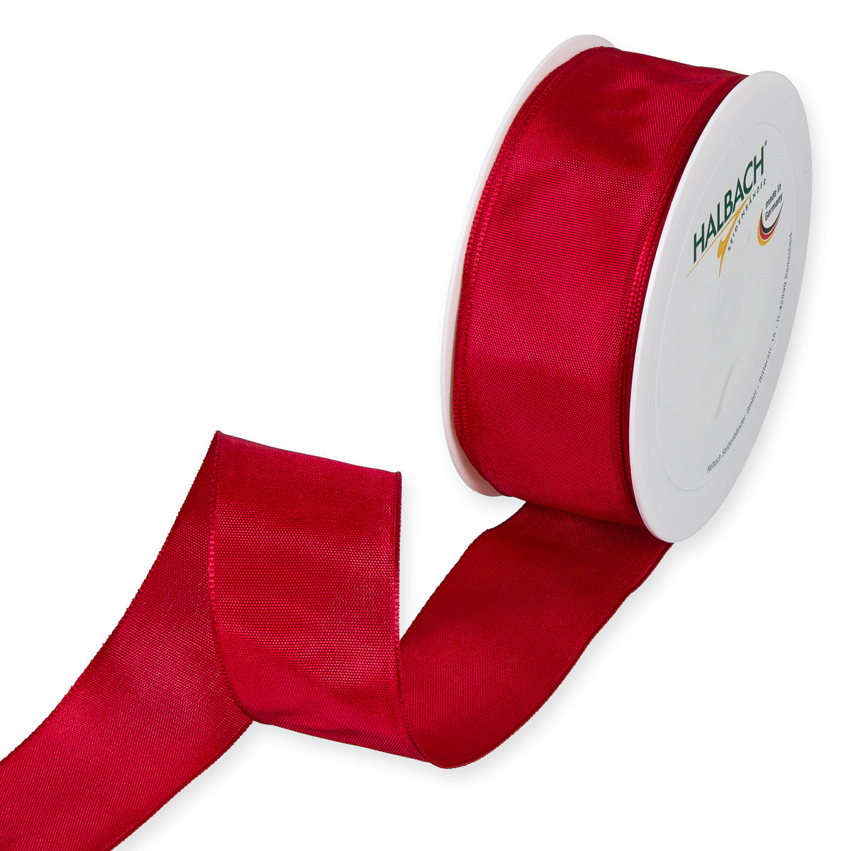 Taftband mit Drahtkante rot Fb. 77 in zwei Breiten 25 Meter Rolle