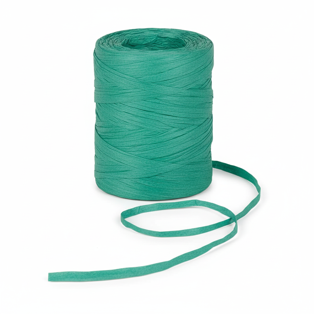 Raffia Papierband Smaragdgrün aufgerollt