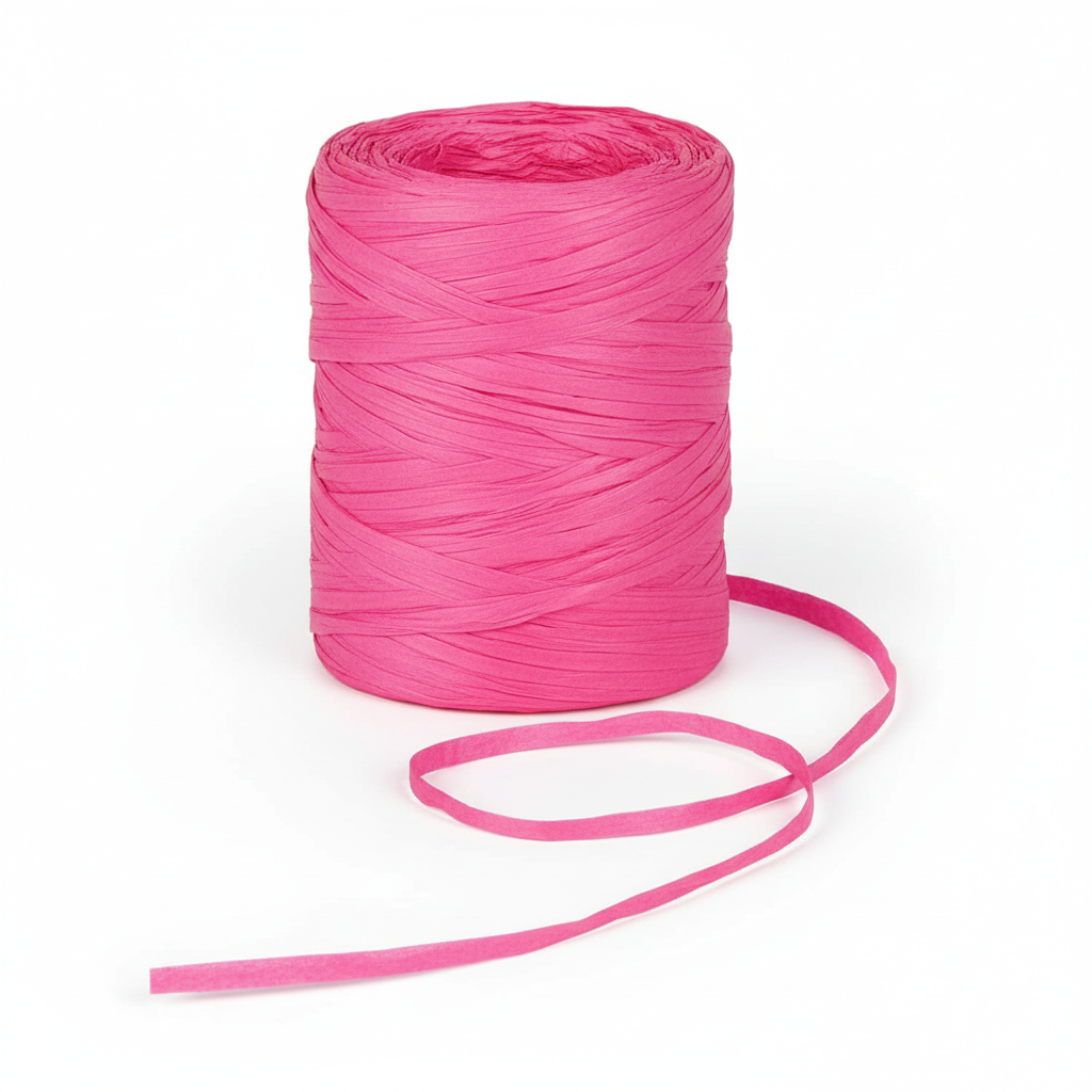 Raffia Papierband Pink aufgerollt