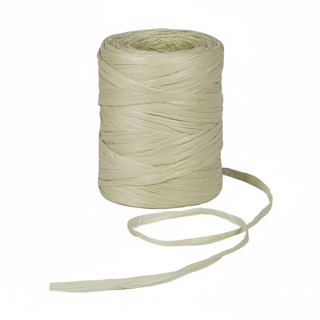 Raffia Papierband Olivgrün aufgerollt