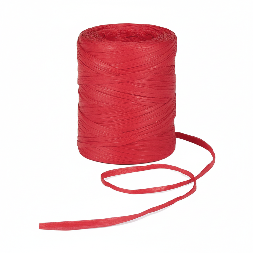 Raffia Papierband Rot aufgerollt